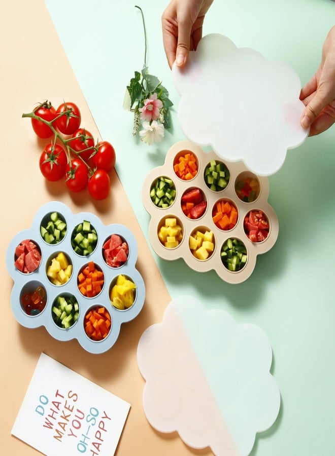 PandaEar 3 Pack Baby Silicone Freezer Tray with Lids, Silicone Baby Food Storage Container for Homemade Baby Food, Fruit Purees, Vegetable and Breast Milk(Blue/Green/Meat) - Image 2