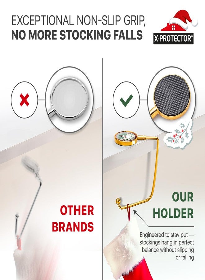 X-Protector Stocking Holders for Mantle - 6 PCS - Premium Christmas Stocking Holder with Non-Slip Bottom - Golden Stocking Hangers for Mantel - Stocking Hooks with Stickers on Top - Merry Christmas! - Image 4