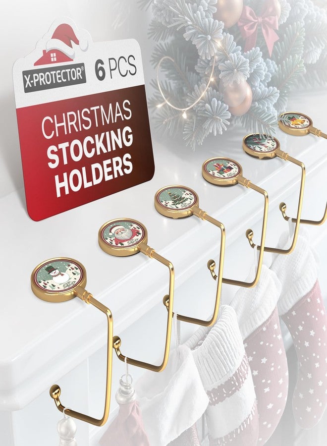 X-Protector Stocking Holders for Mantle - 6 PCS - Premium Christmas Stocking Holder with Non-Slip Bottom - Golden Stocking Hangers for Mantel - Stocking Hooks with Stickers on Top - Merry Christmas! - Image 1