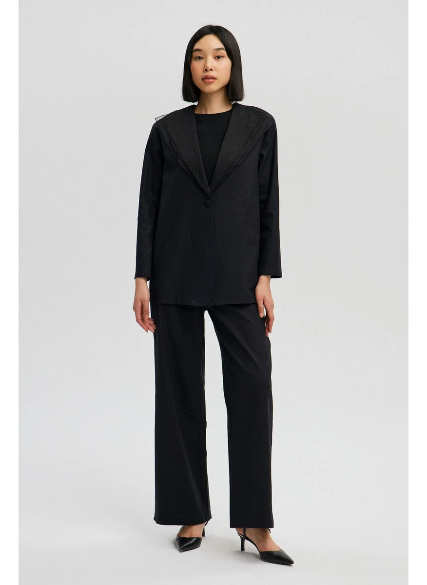 توتشي Collar Organza Linen Jacket