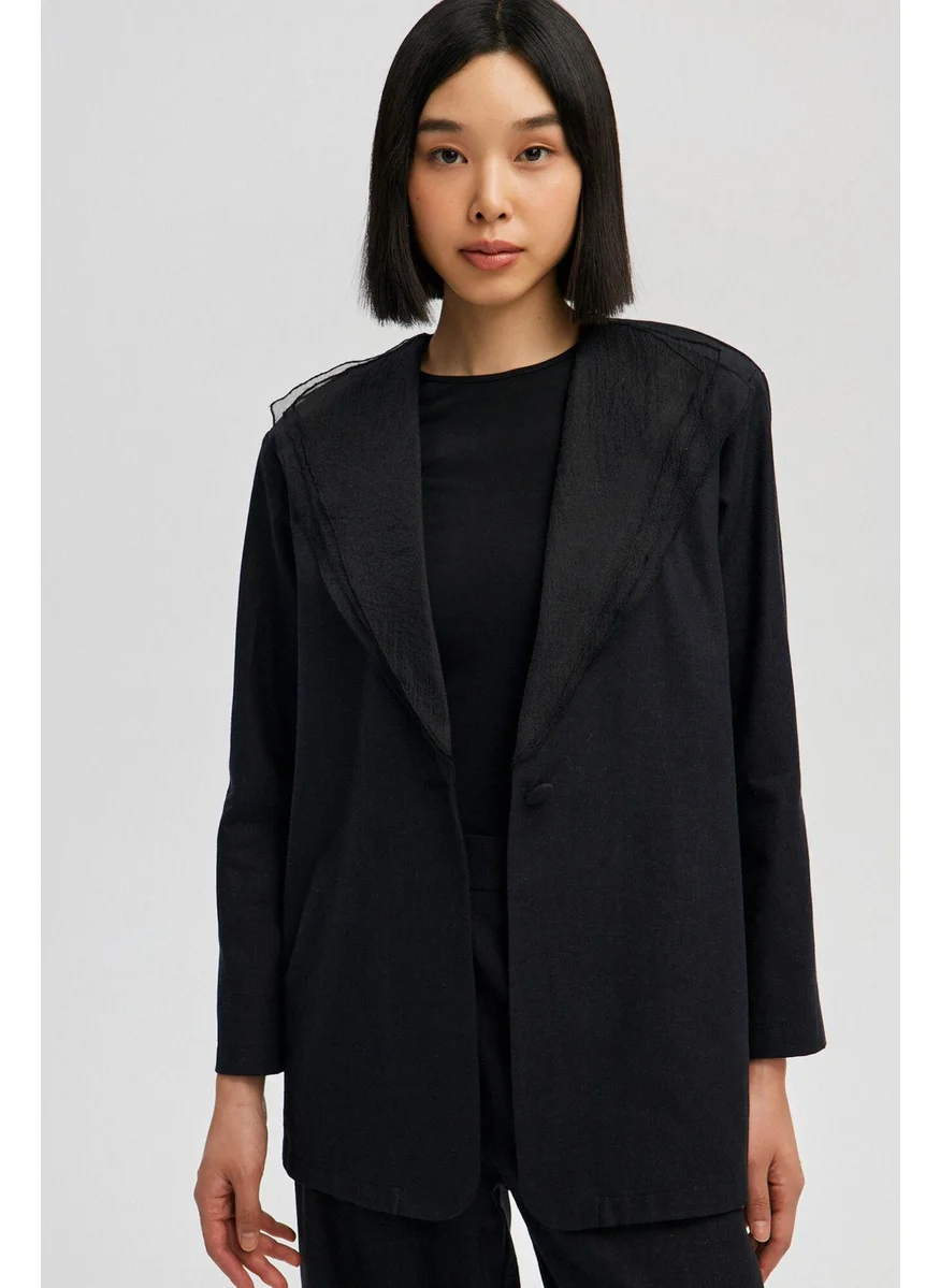توتشي Collar Organza Linen Jacket