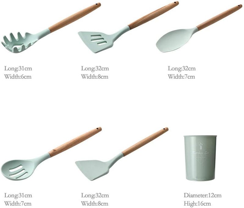 Silicone Cooking Kitchen 11PCS Wooden Utensils Tool for Nonstick Cookware,Cooking Utensils Set with Bamboo Wood Handles for Nonstick Cookware，Non Toxic Turner Tongs Spatula Spoon Set - Image 5