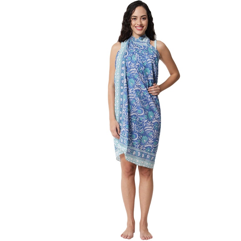 parihan Cotton Block Print long Beach Pareo Sarong Swimsuit Cover Ups Women Wrap - Image 4