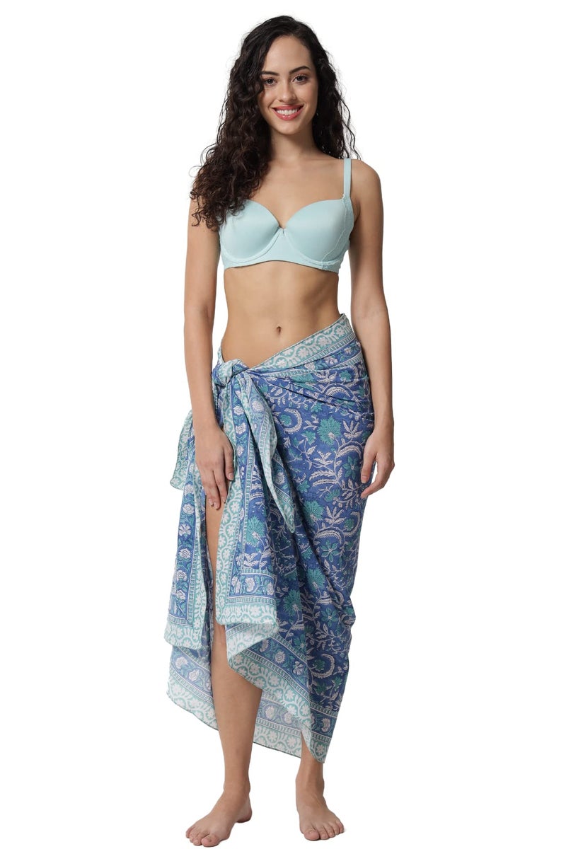 parihan Cotton Block Print long Beach Pareo Sarong Swimsuit Cover Ups Women Wrap - Image 1