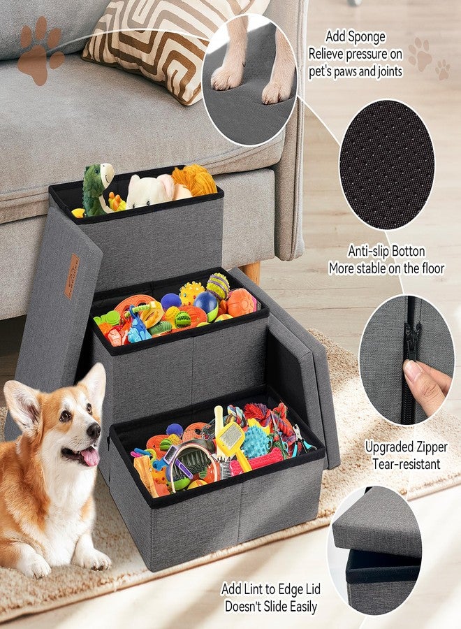 Zerbuger Dog Stairs with Storage 18" H, 3-Step Wider Dog Steps for Small/Medium/Large Old Dogs Cats, Folding Sturdy Pet Stairs Climbing Bed Couch, Ramp for Car Hold Up to 200 lbs (Dark Grey, No Condo) - Image 5