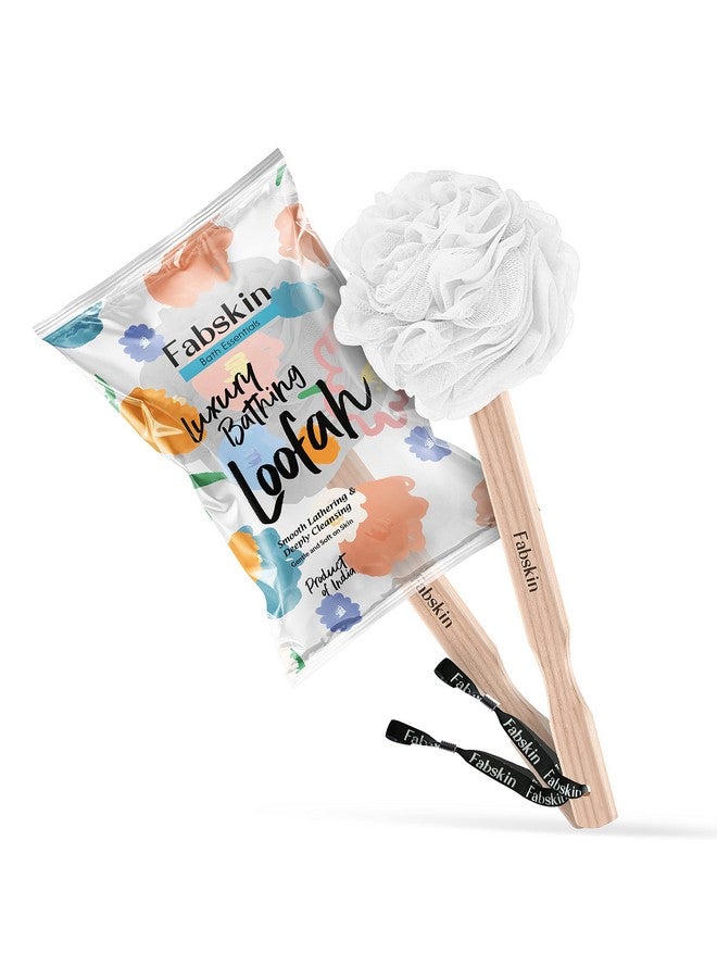 FABSKIN Luxury Back Bathing Loofah With Wooden Handle for Men and Women | Pack of 1 | Loofah For Back Bathing with handle | Back Bathing Loofah Brush | Back Scrubber for Bathing (White) - Image 1