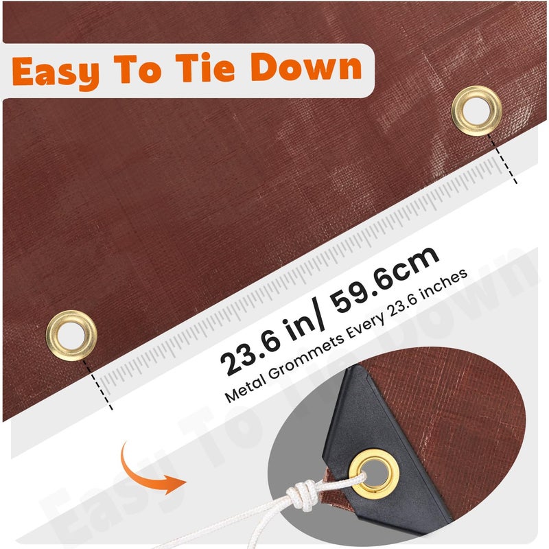Keten Tarps Heavy Duty Waterproof 10X20 Feet, Extra Thick 16 Mil, Tear & Fade Resistant, 100% UV Blocking, Outdoor Tarp with Reinforced Grommets for Roof, Camping, Patio, Pool, Boat (Brown/Silver) - Image 4
