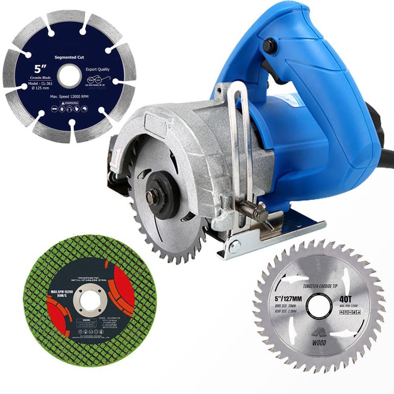 MLD MLD 5 inch cuttting machine With 3 Pieces WheelsDiscs for Cutting marbletilesbrickstonewood multipurpose cutter machine MCM207 Size 125mm Plastic multicolor  - Image 1