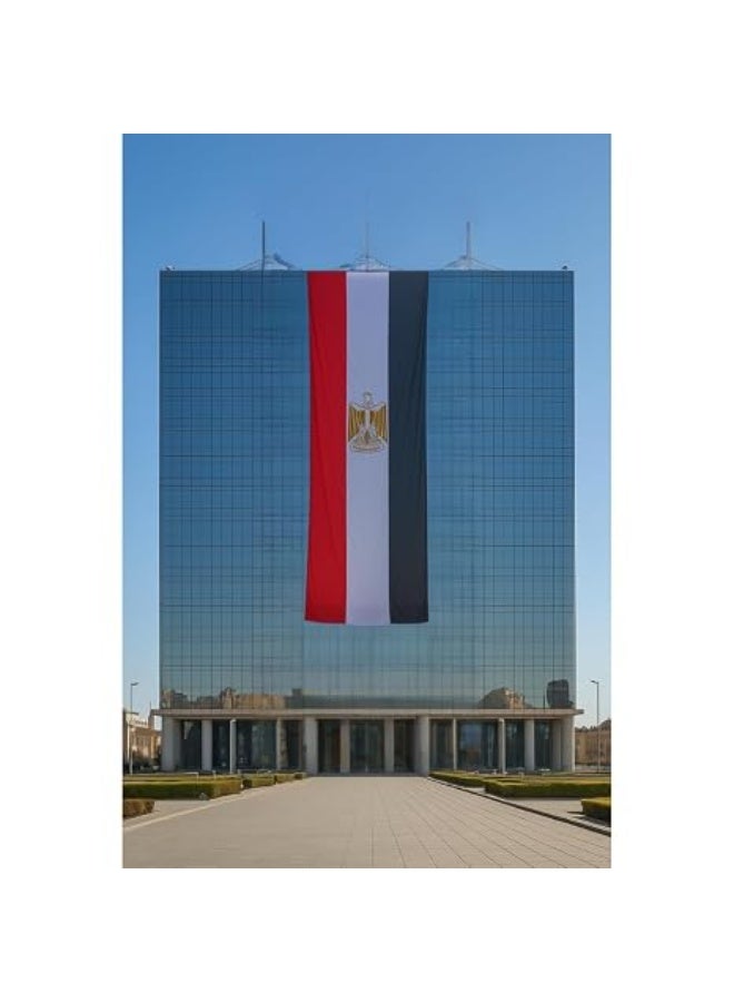 علم مصري طويل لعيد الاستقلال والمهرجانات الوطنية والاحتفالات وديكور الشوارع، لا يتضمن سارية علم للمدارس والمباني والشركات للعرض الداخلي والخارجي - 15 متر × 145 سم - Image 1