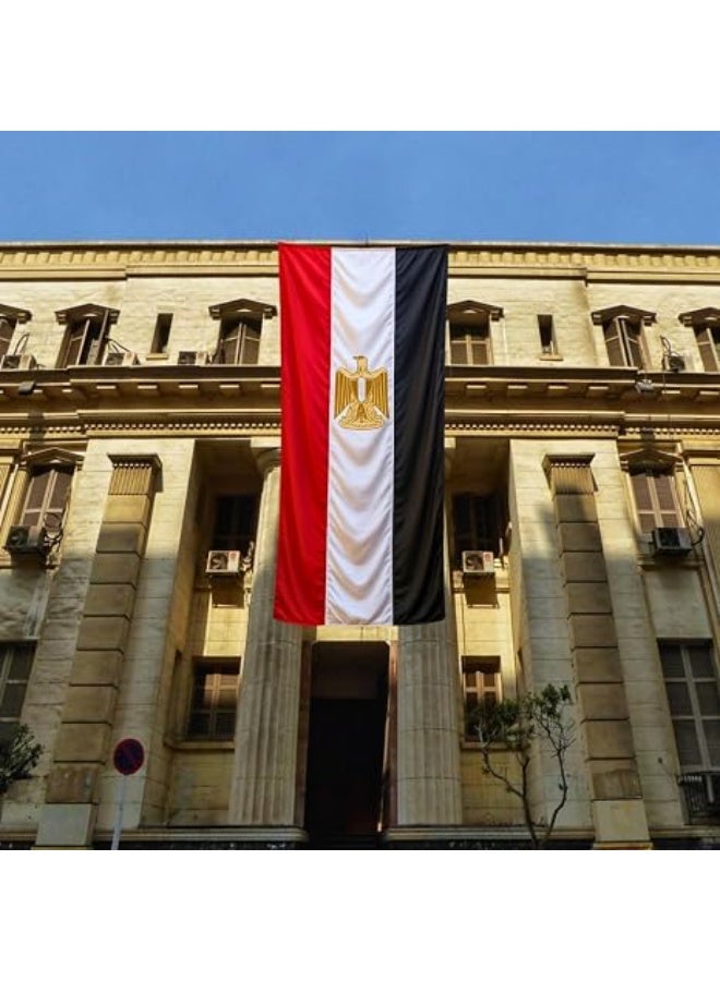 علم مصري طويل لعيد الاستقلال والمهرجانات الوطنية والاحتفالات وديكور الشوارع، لا يتضمن سارية علم للمدارس والمباني والشركات للعرض الداخلي والخارجي - 15 متر × 145 سم - Image 5