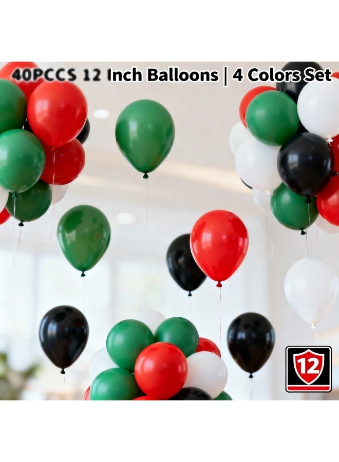 Toys GCC 40PCS 12 Inch Latex Balloons UAE Flag Colors Red Green White Black Party Balloons Set Thickened Matte Balloons for National Day Decoration Balloon Arch Garland Backdrop Wedding Birthday Baby Shower Event Decor Premium Balloon Kit for DIY Party Decoration Indoor Outdoor Celebration Supplies  Bring vibrant celebration energy to your event with this 40PCS 12 inch latex balloons set designed in UAE flag colors including red balloons, green balloons, white balloons, and black balloons, each color carefully packed with 10 balloons to create a balanced and professional decoration solution. This balloon set is ideal for UAE National Day decoration, party balloons, event decor, balloon arch setup, balloon garland design, backdrop decoration, wedding balloons, birthday balloons, baby shower balloons, festival balloons, holiday balloons, - Image 3