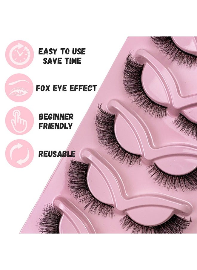 Ocean - 5 Pairs Fox Oblique Fly False Eyelashes, Eye False Eyelashes with Thick Curls and Multi-Layered Eyelashes to Lengthen Tail of the Eye, Faux Mink Lashes, Reusable Self Adhesive False Lashes for Women - Image 1