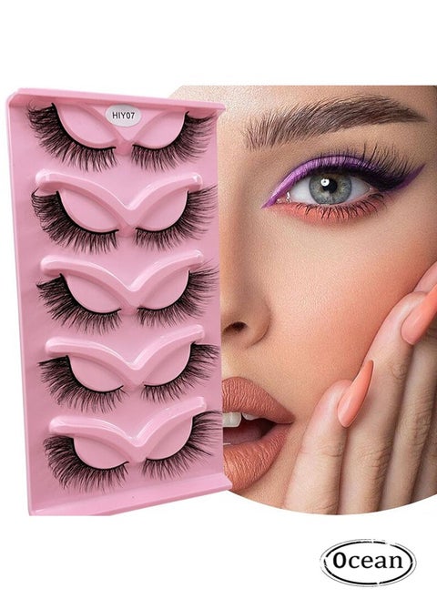 5 Pairs Fox Oblique Fly False Eyelashes, Eye False Eyelashes with Thick Curls and Multi-Layered Eyelashes to Lengthen Tail of the Eye, Faux Mink Lashes, Reusable Self Adhesive False Lashes for Women