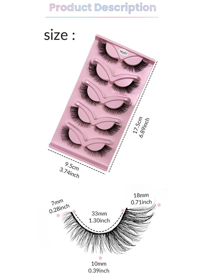 Ocean - 5 Pairs Fox Oblique Fly False Eyelashes, Eye False Eyelashes with Thick Curls and Multi-Layered Eyelashes to Lengthen Tail of the Eye, Faux Mink Lashes, Reusable Self Adhesive False Lashes for Women - Image 1