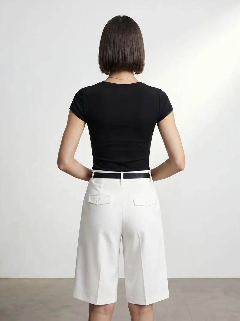 Dilvin DILVIN Slim Fit V-Neck Jersey Blouse