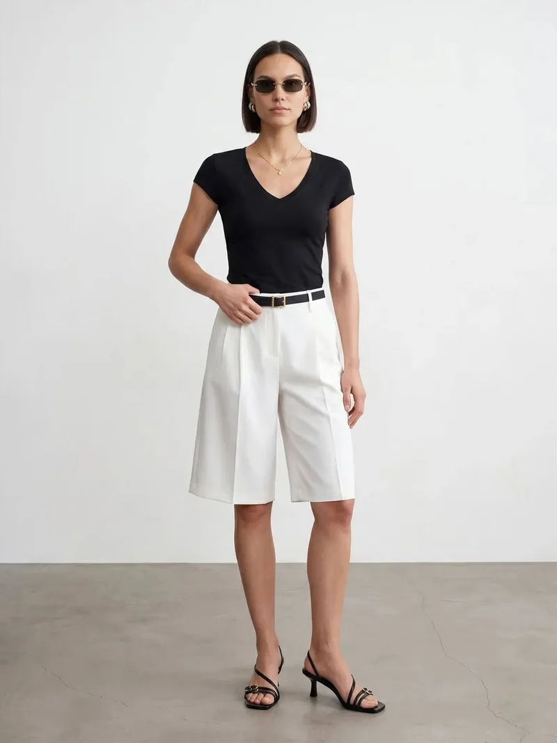 Dilvin DILVIN Slim Fit V-Neck Jersey Blouse
