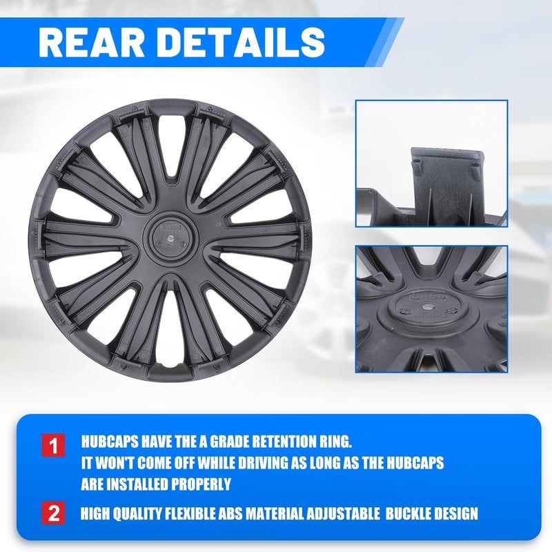 CAROXX غطاء جنط CAROXX 15 بوصة غطاء جنط عالمي R15 أغطية جنط فولاذية لسيارة بيك أب شاحنة SUV مجموعة من 4 بوصة 15 أبيض أسود لامع - Image 3