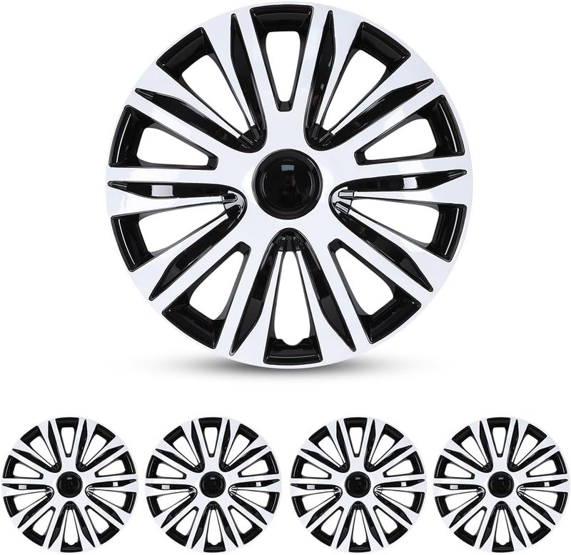 CAROXX غطاء جنط CAROXX 15 بوصة غطاء جنط عالمي R15 أغطية جنط فولاذية لسيارة بيك أب شاحنة SUV مجموعة من 4 بوصة 15 أبيض أسود لامع - Image 1