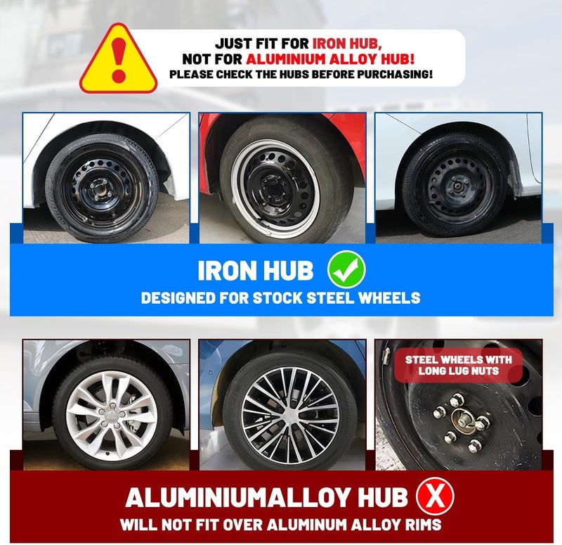 CAROXX غطاء جنط CAROXX 15 بوصة غطاء جنط عالمي R15 أغطية جنط فولاذية لسيارة بيك أب شاحنة SUV مجموعة من 4 بوصة 15 أبيض أسود لامع - Image 5