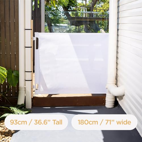 Hakuna Pets IndoorOutdoor Paw Proof Retractable Dog Gate 366 Tall Extends to 71 Wide White - Image 3