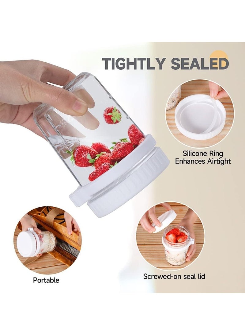 2PCS Overnight Oats Jars with Lid and Spoon,Airtight Oatmeal Container with Measurement Marks,Glass Jars with Airtight Lids for Cereal Yogurt and Parfait (350ml/12oz, White)