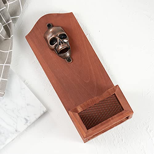 Arola Skull Bottle Opener with Cap Collector Catcher, Vintage Wooden Wall Mounted Bottle Opener，Ideal Gift for Men and Beer Lovers, Use as Bar Decoration. - Image 3