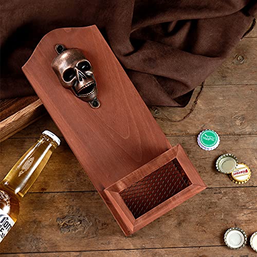 Arola Skull Bottle Opener with Cap Collector Catcher, Vintage Wooden Wall Mounted Bottle Opener，Ideal Gift for Men and Beer Lovers, Use as Bar Decoration. - Image 5