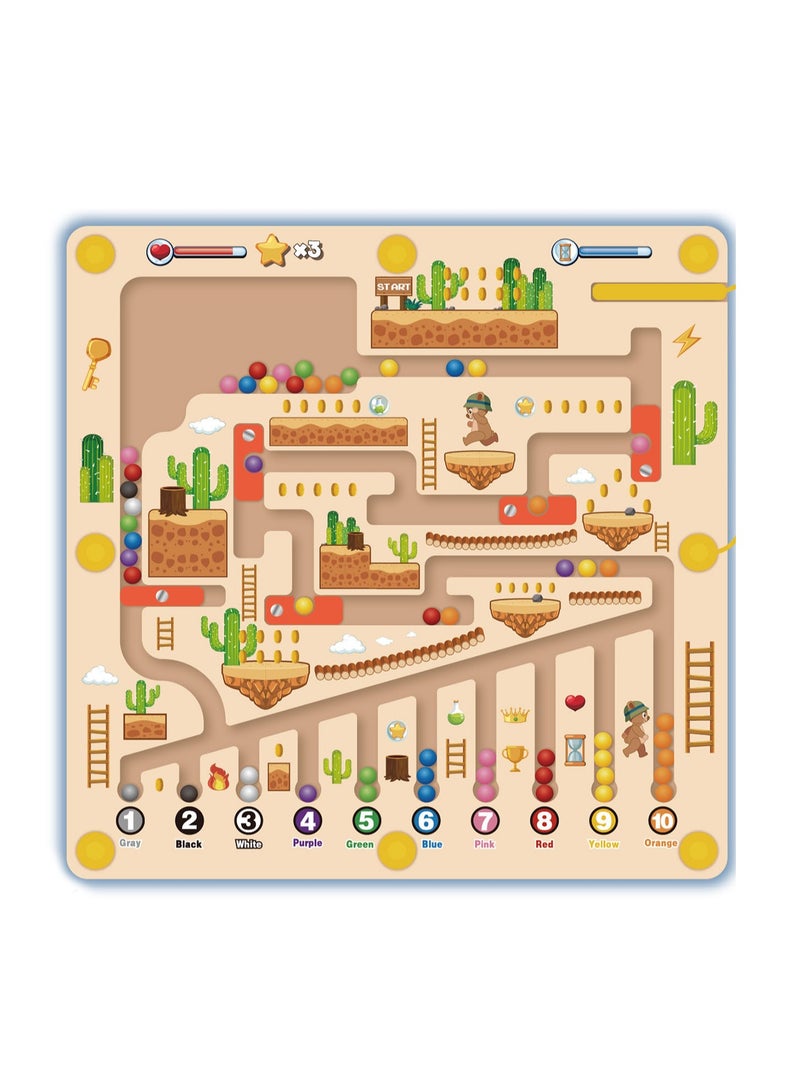 Children's Wooden Color Number Recognition Classification Magnetic Mechanism Maze Ball - Image 1