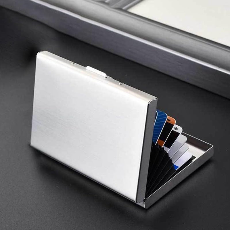 Silver Stainless Steel Credit Card Holder 6 Slot Accordion Design Slim Portable Card Box - Image 3