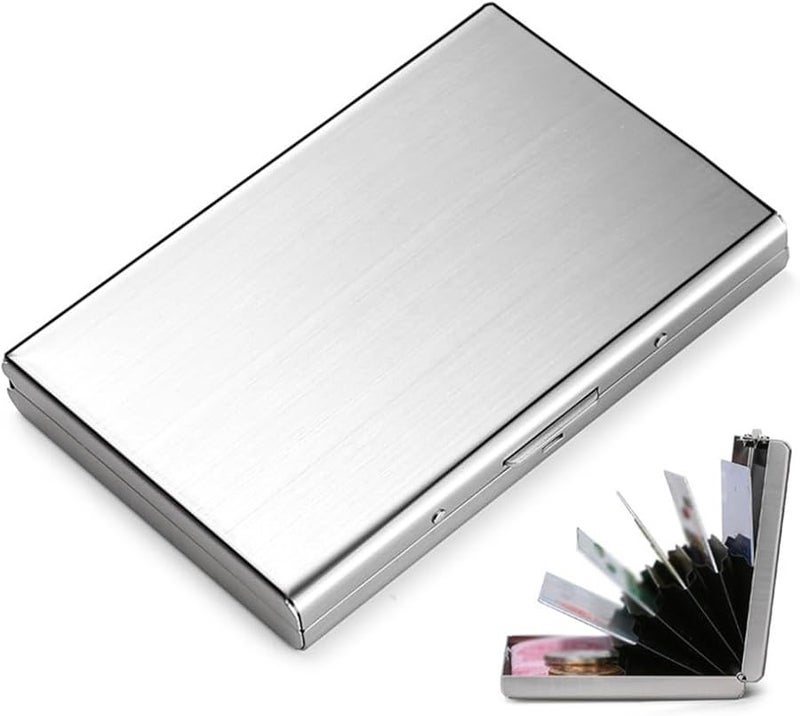Silver Stainless Steel Credit Card Holder 6 Slot Accordion Design Slim Portable Card Box - Image 1