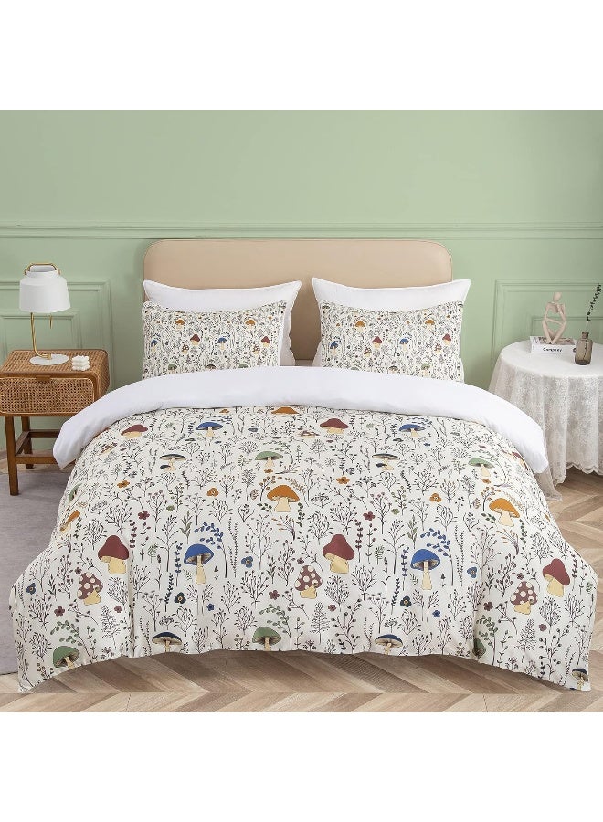 SOULZZZ Colorful Mushroom Duvet Cover Full Super Soft Mushroom Bedding Set 3 Pieces Mushroom Bed Set with Wild Plants and Flower  - Image 1