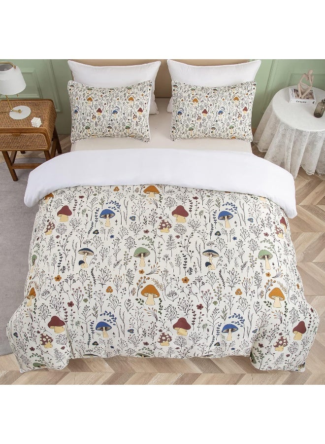 SOULZZZ Colorful Mushroom Duvet Cover Full Super Soft Mushroom Bedding Set 3 Pieces Mushroom Bed Set with Wild Plants and Flower  - Image 4