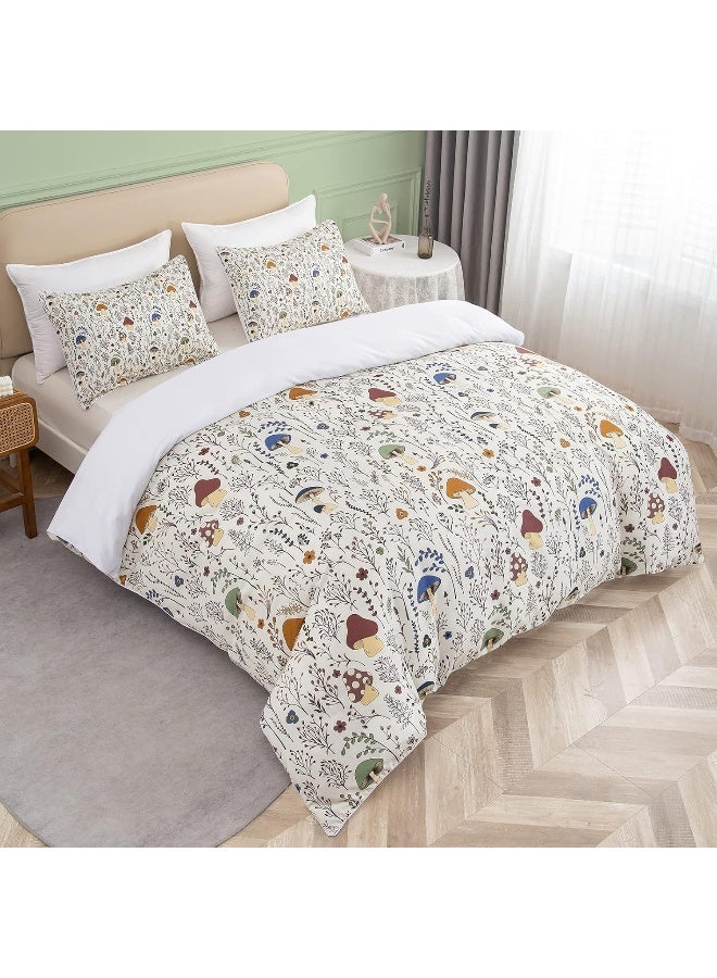 SOULZZZ Colorful Mushroom Duvet Cover Full Super Soft Mushroom Bedding Set 3 Pieces Mushroom Bed Set with Wild Plants and Flower  - Image 2