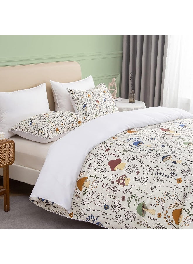 SOULZZZ Colorful Mushroom Duvet Cover Full Super Soft Mushroom Bedding Set 3 Pieces Mushroom Bed Set with Wild Plants and Flower  - Image 5