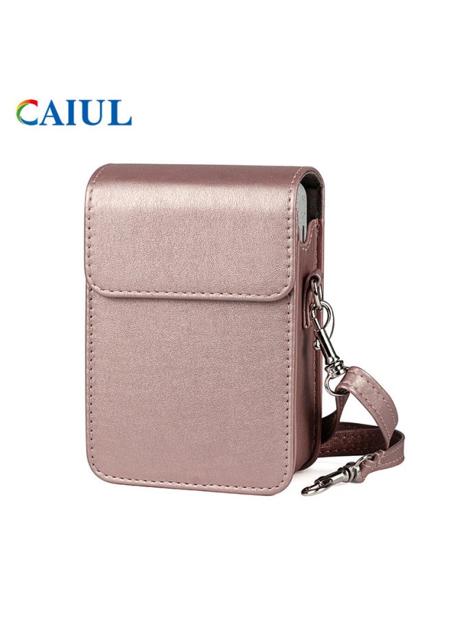 Generic For Polaroid Mini Liplay Camera Bag Brushed Protective Cover PU Leather One-shoulder Retro Camera Storage Bag-Color:Blush Gold (solid Color)  - Image 1