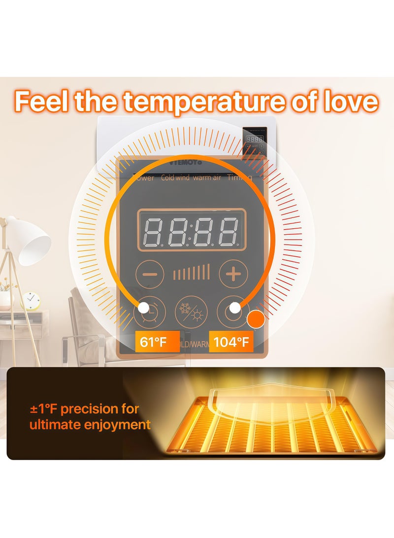 Wall Mounted Heater 1800W PTC Ceramic Electric Space Heater with Remote, LED Display, Adjustable Thermostat, Overheat Protection, Timer, Low Noise Heater for Bedroom, Office, Large Room Indoor Use - Image 4