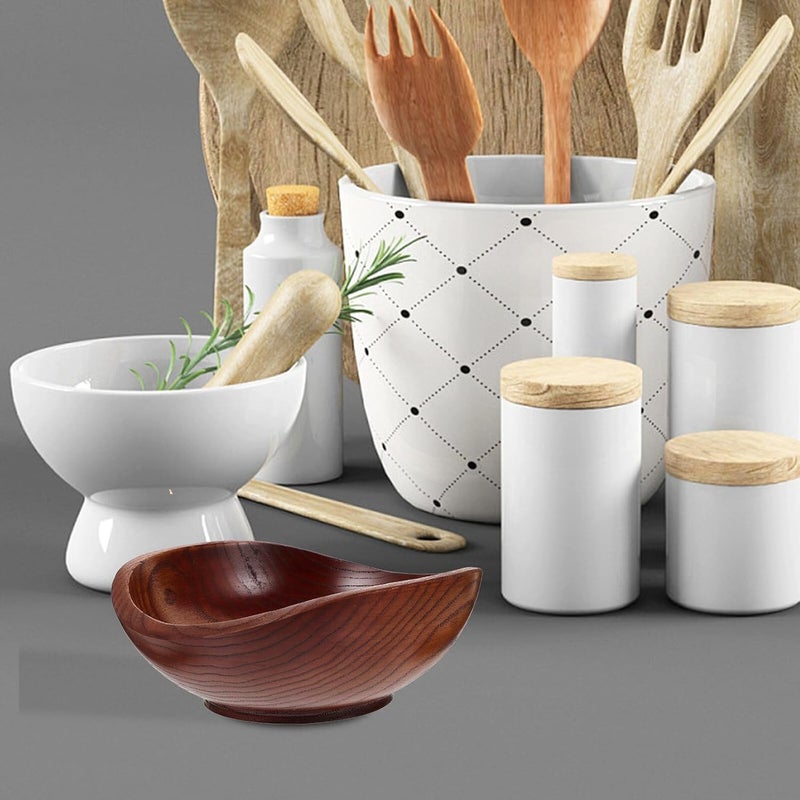 Garneck Wood Salad Bowl Large Wooden Fruit Serving Bowl Acacia Wood Decorative Snack and Salad Dish for Kitchen and Home Use - Image 4