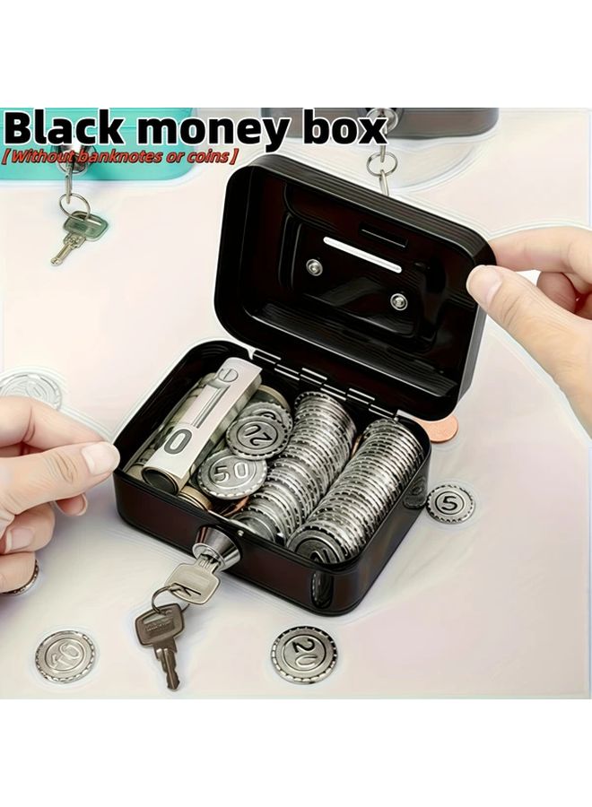 Black Heavy Duty Metal Locking Storage Box Secure Money Cash Coin Safe - Image 1