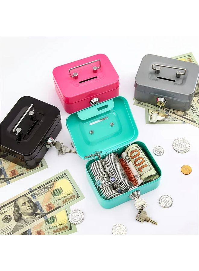 Black Heavy Duty Metal Locking Storage Box Secure Money Cash Coin Safe - Image 2