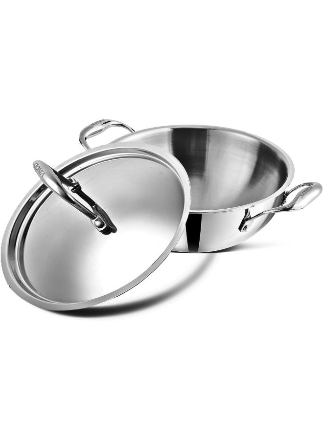 Platinum Triply Stainless Steel Extra Deep Kadhai/Cooking Pot with Stainless Steel Lid