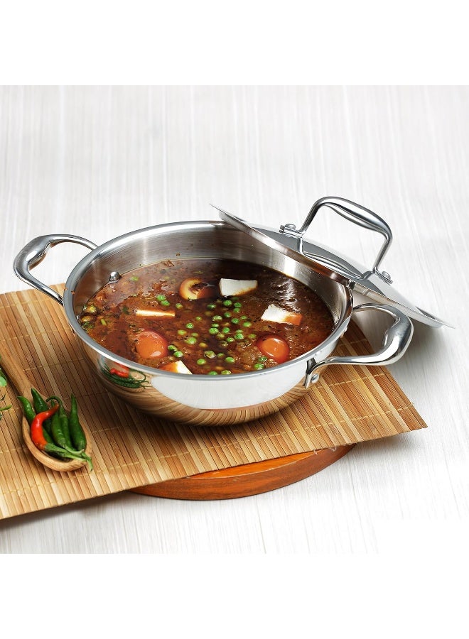 Platinum Triply Stainless Steel Extra Deep Kadhai/Cooking Pot with Stainless Steel Lid