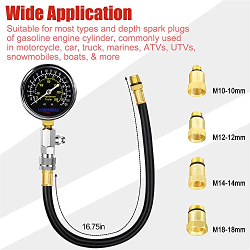 AutoWanderer Tool Engine Compression Tester Automotive, 8Pcs Fuel Pressure Gauge Set with Adapter for Small Engines, Cylinder Leak Down Tester for Petrol Gas Engine - Image 3
