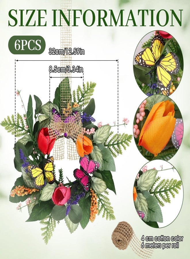 YLOLUL 6 PCS Mini Spring Summer Kitchen Cabinet Wreaths Small Butterfly Tulip Lavender Eucalyptus for Front Door with Ribbon Berry Spring Floral Silk Flowers Wreath for Porch Wall Window Farmhouse Decor - Image 3