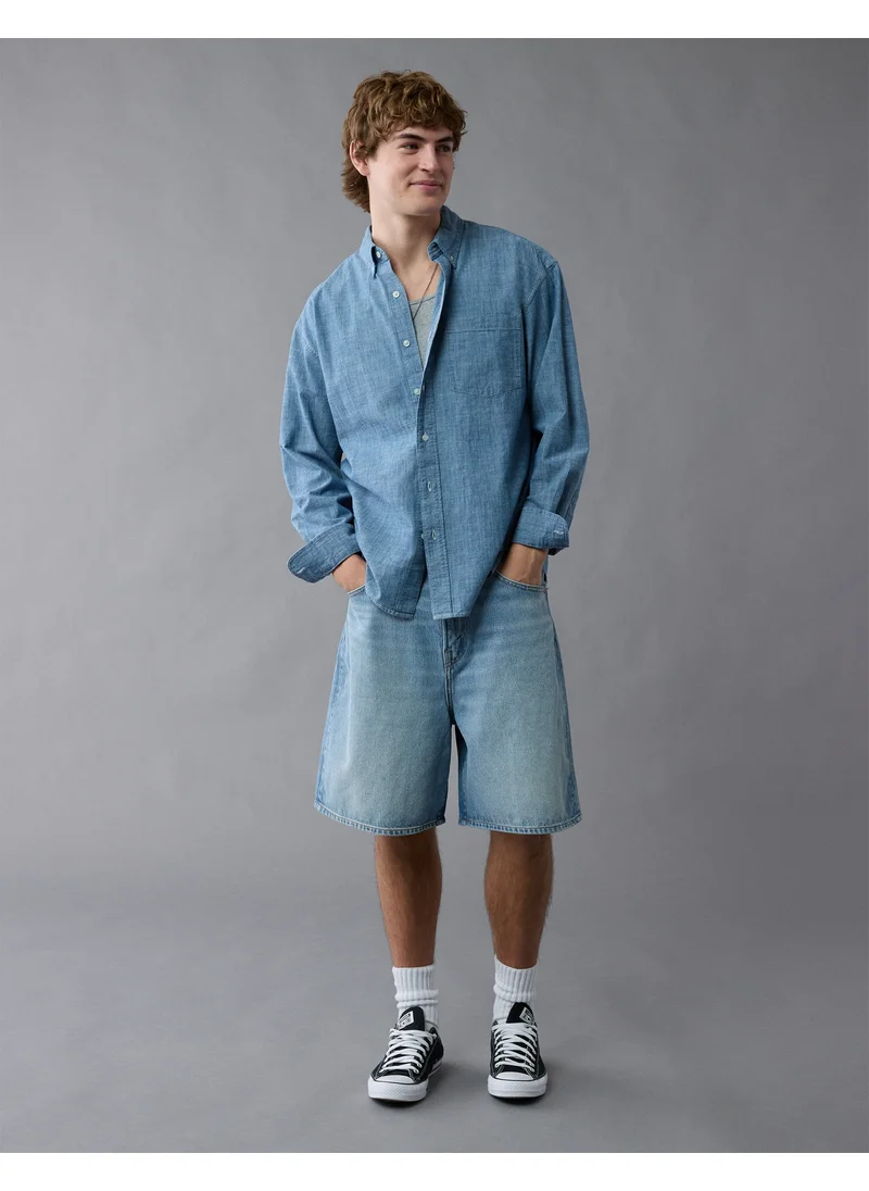 American Eagle AE Everyday Relaxed Chambray Button-Up Shirt