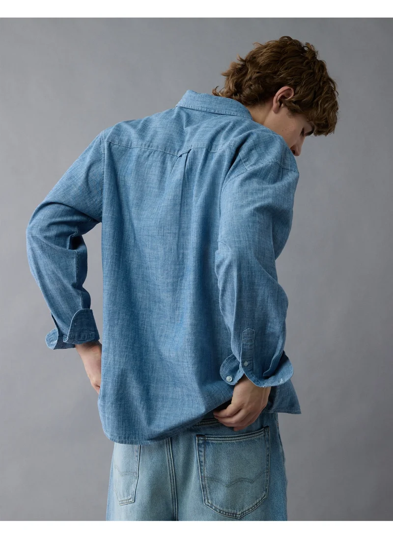 American Eagle AE Everyday Relaxed Chambray Button-Up Shirt