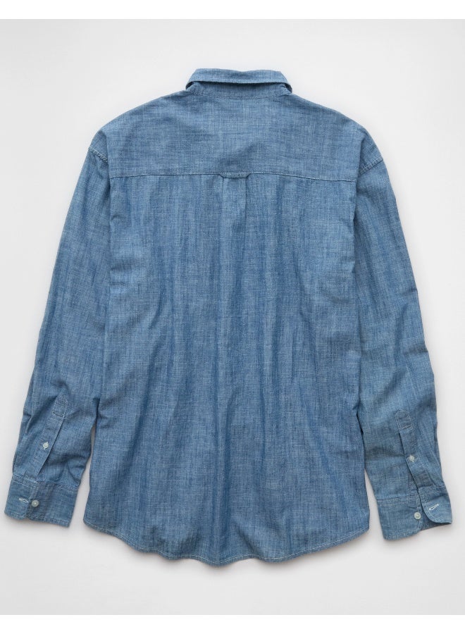 American Eagle AE Everyday Relaxed Chambray Button-Up Shirt  - Image 3
