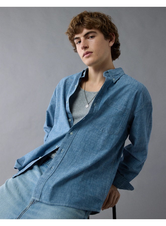 American Eagle AE Everyday Relaxed Chambray Button-Up Shirt  - Image 5