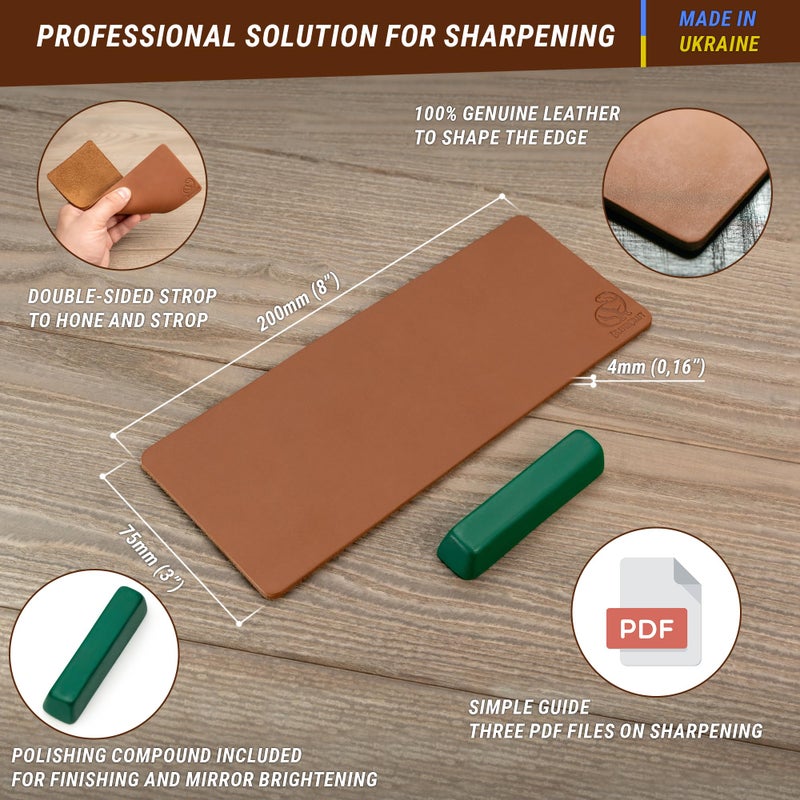 BeaverCraft BeaverCraft Stropping Leather Strop for Knife Sharpening Strop LS2P1 - Knife Stropping Kit 3 x 8 IN - Knives Sharpener with Honing Strop Polishing Compound Set - Double Sided  - Image 2