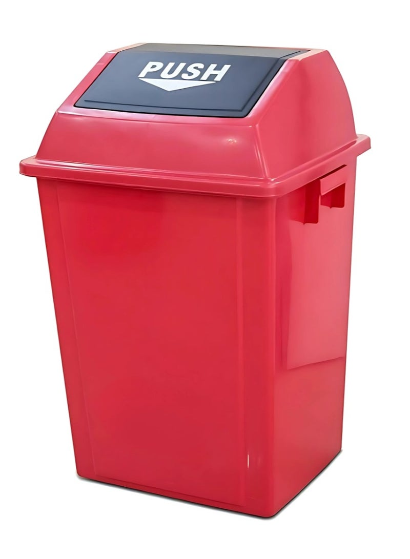 Square Plastic Push-Lid Waste Bin – 25L/40L/60L/100L – Durable, Color-Coded Trash Can for Office, Commercial, Home – Space-Saving Design – Blue, Red, Green, Yellow, Grey (Red, 40 Liters)