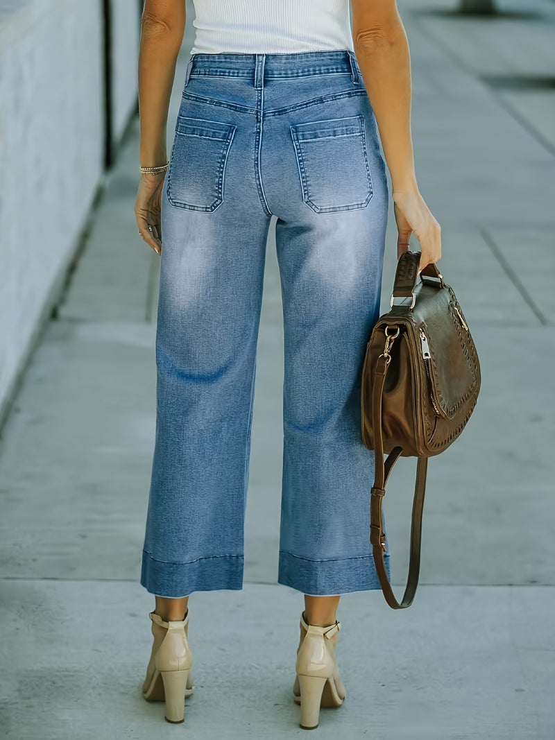Ladies' Elastic Wide Leg Multi Pocket Cropped Pants, Fashionable and Versatile, Suitable for All Seasons. - Image 4
